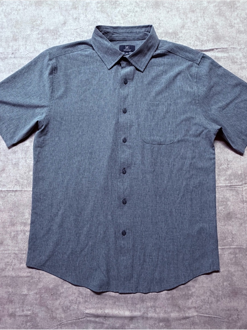 George Men's S Regular Blue Polyester/Spandex Woven Short Sleeve Button-Up